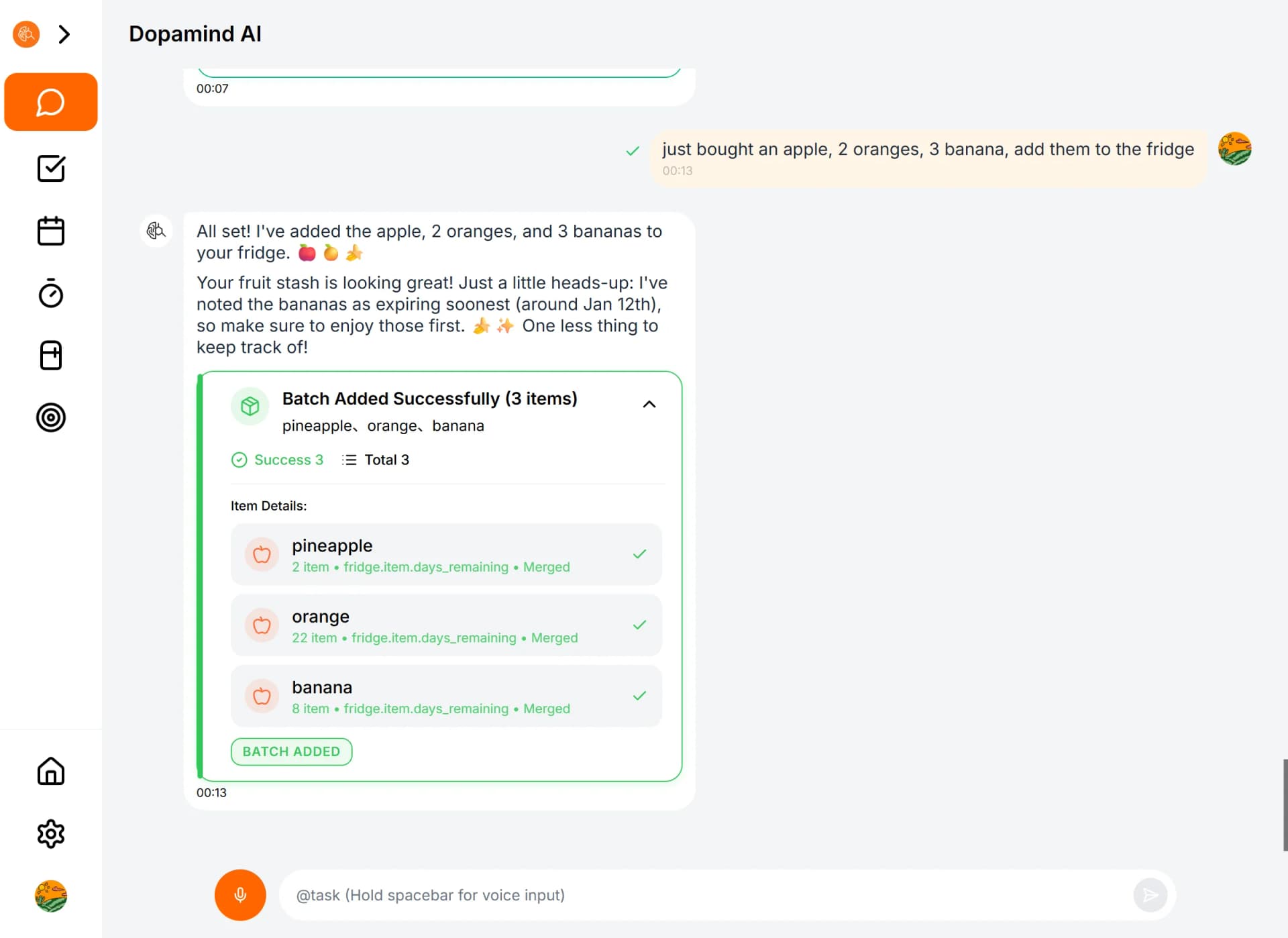 Log groceries by voice