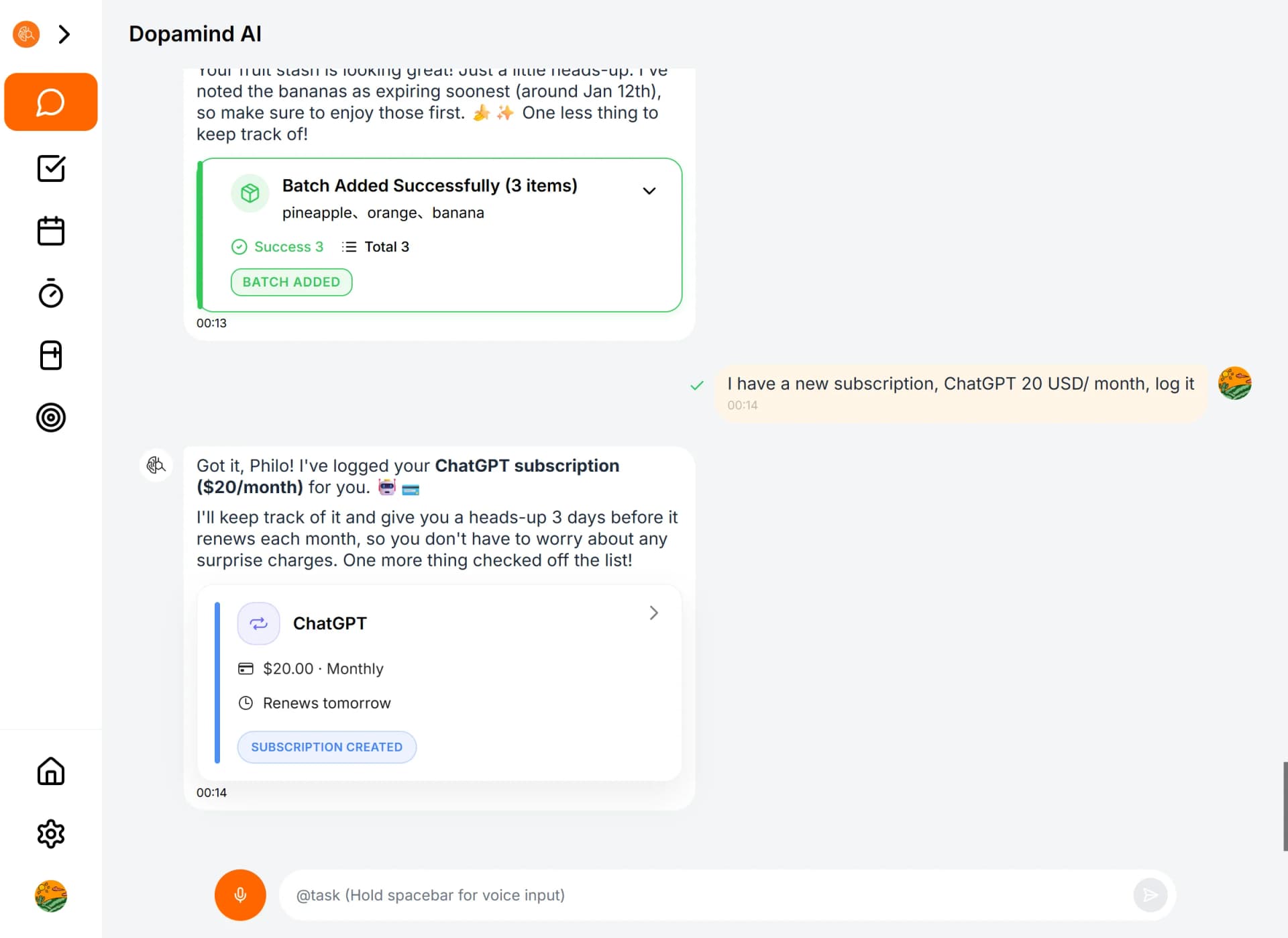 Add subscriptions in one sentence