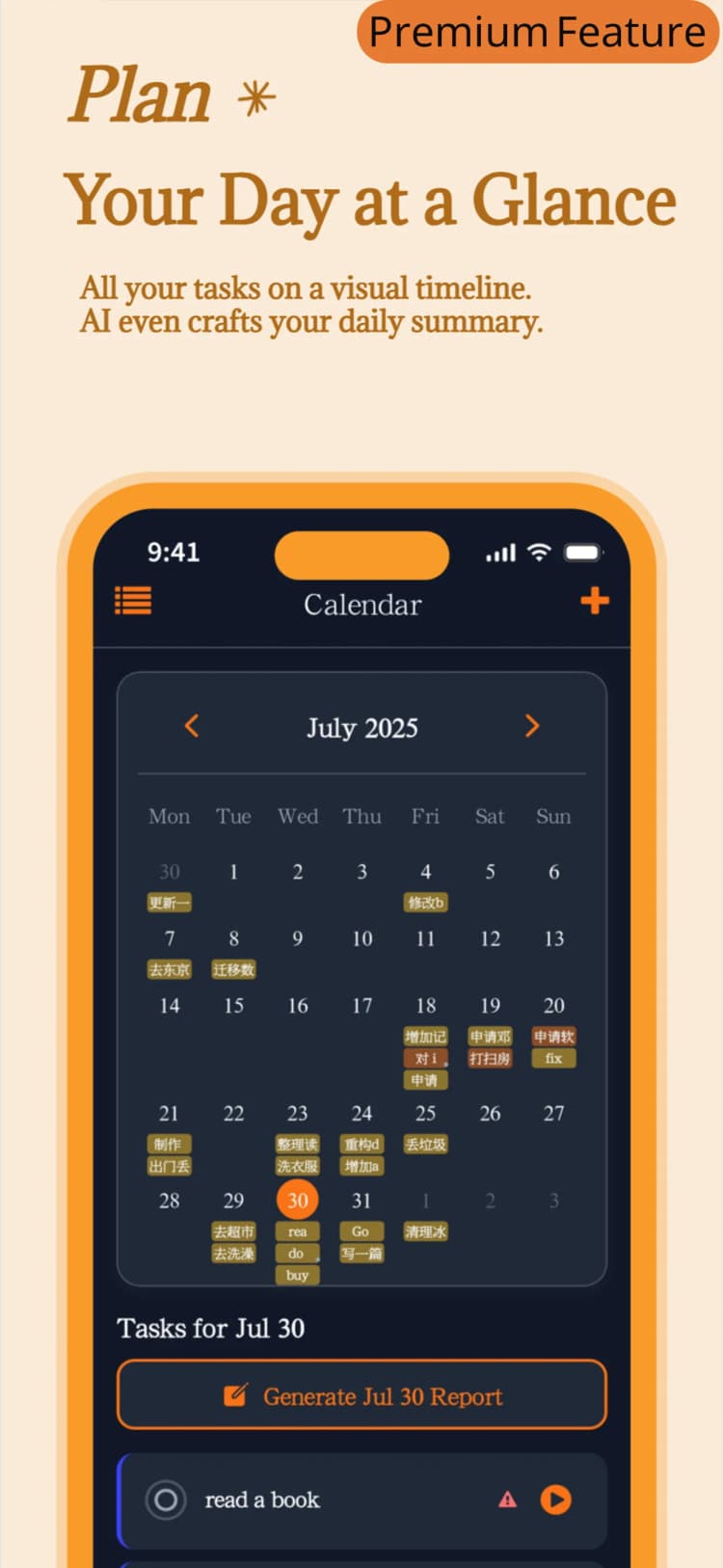 Calendar global view with task scheduling
