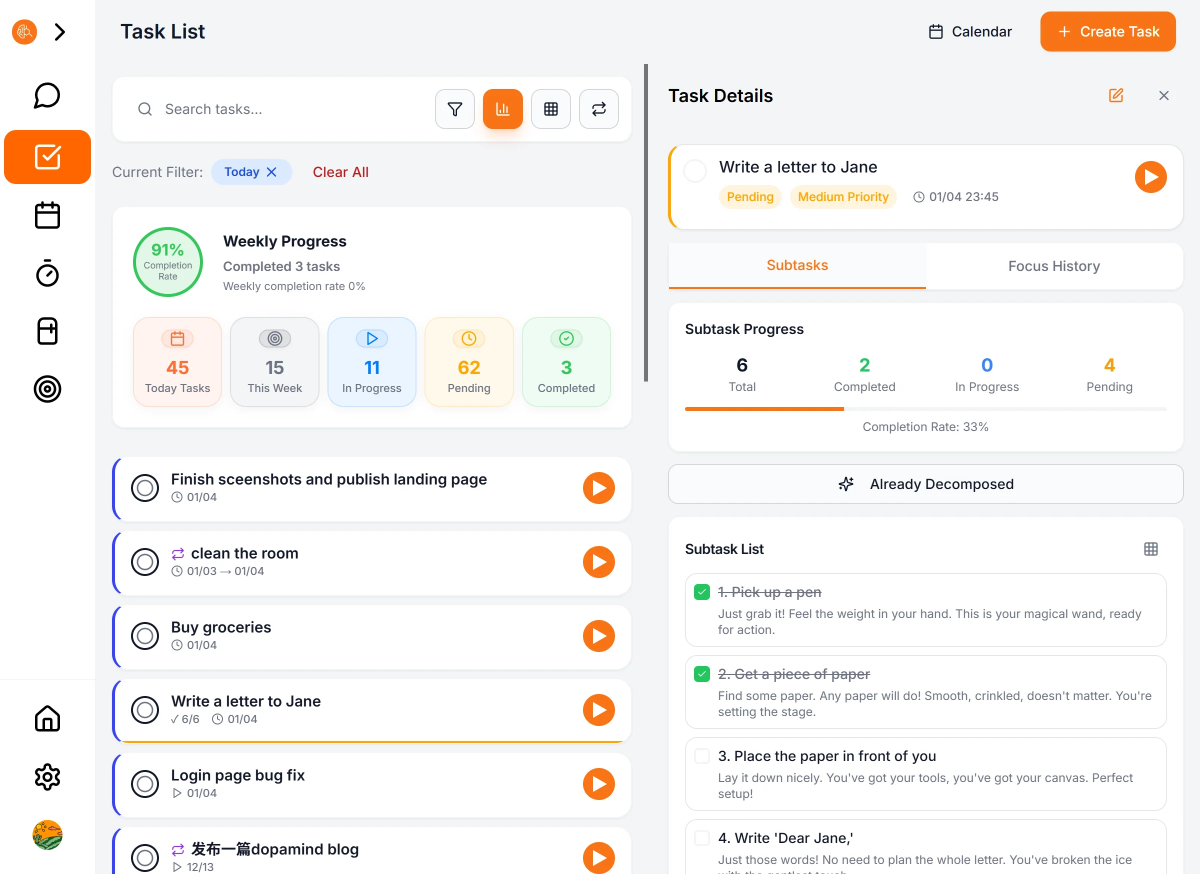 Task Decomposed into Subtasks